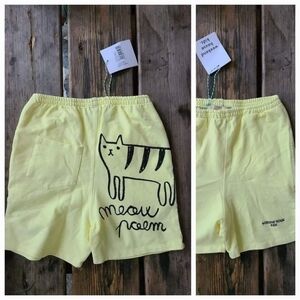 WEEKEND HOUSE KIDS SZ 7-8Y NWT MUTED YELLOW CAT 🐈 meow print loose fit comfy